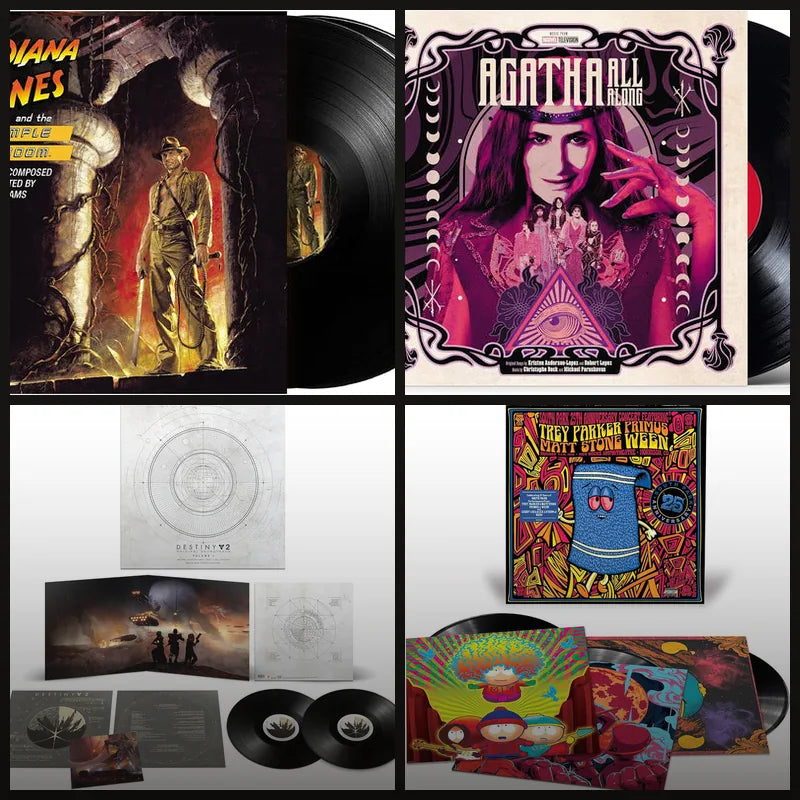 Movie and game soundtrack vinyl records – Indiana Jones, Agatha All Along, Destiny 2, South Park