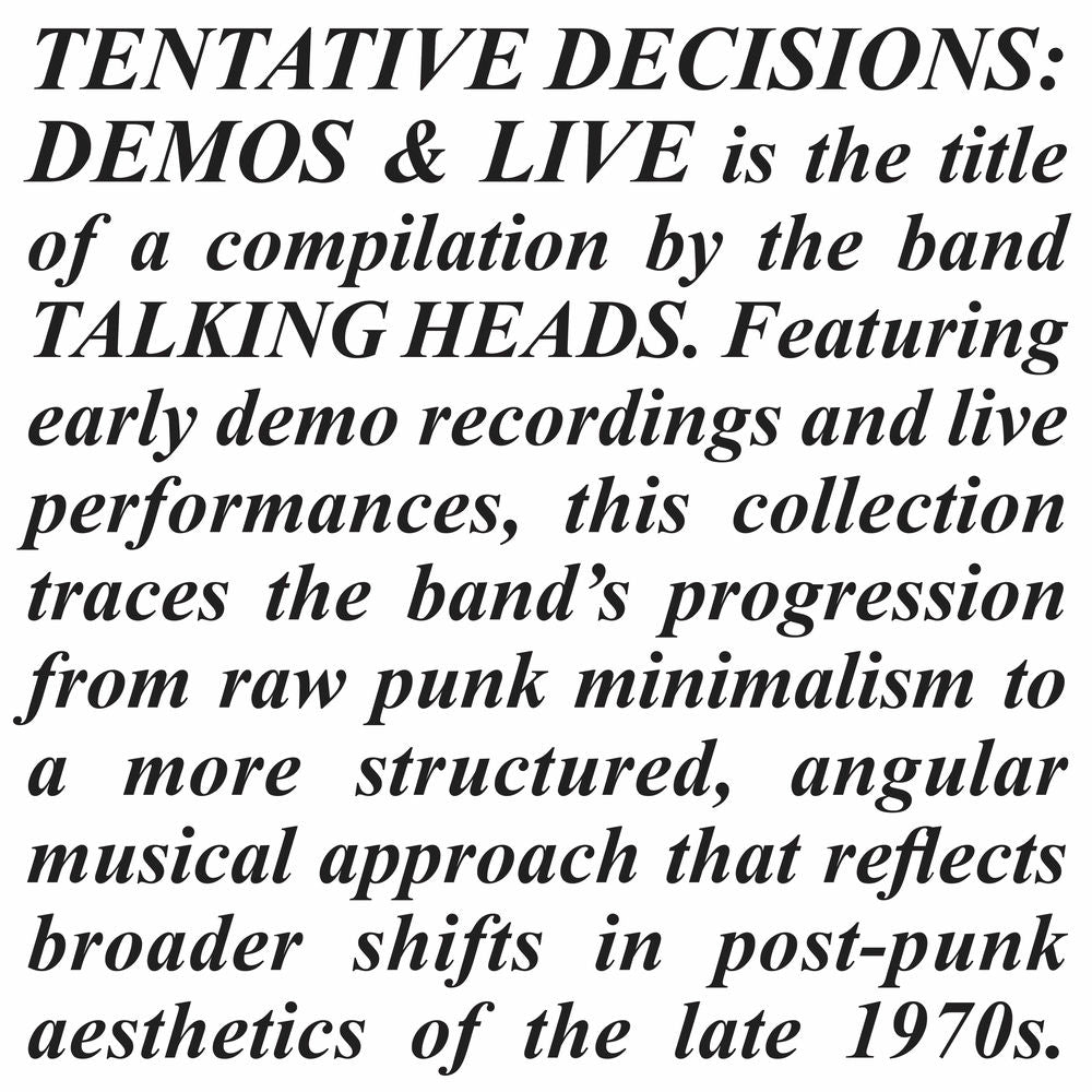 Talking Heads - Tentative Decisions: Demos & Live [3CD] – album cover